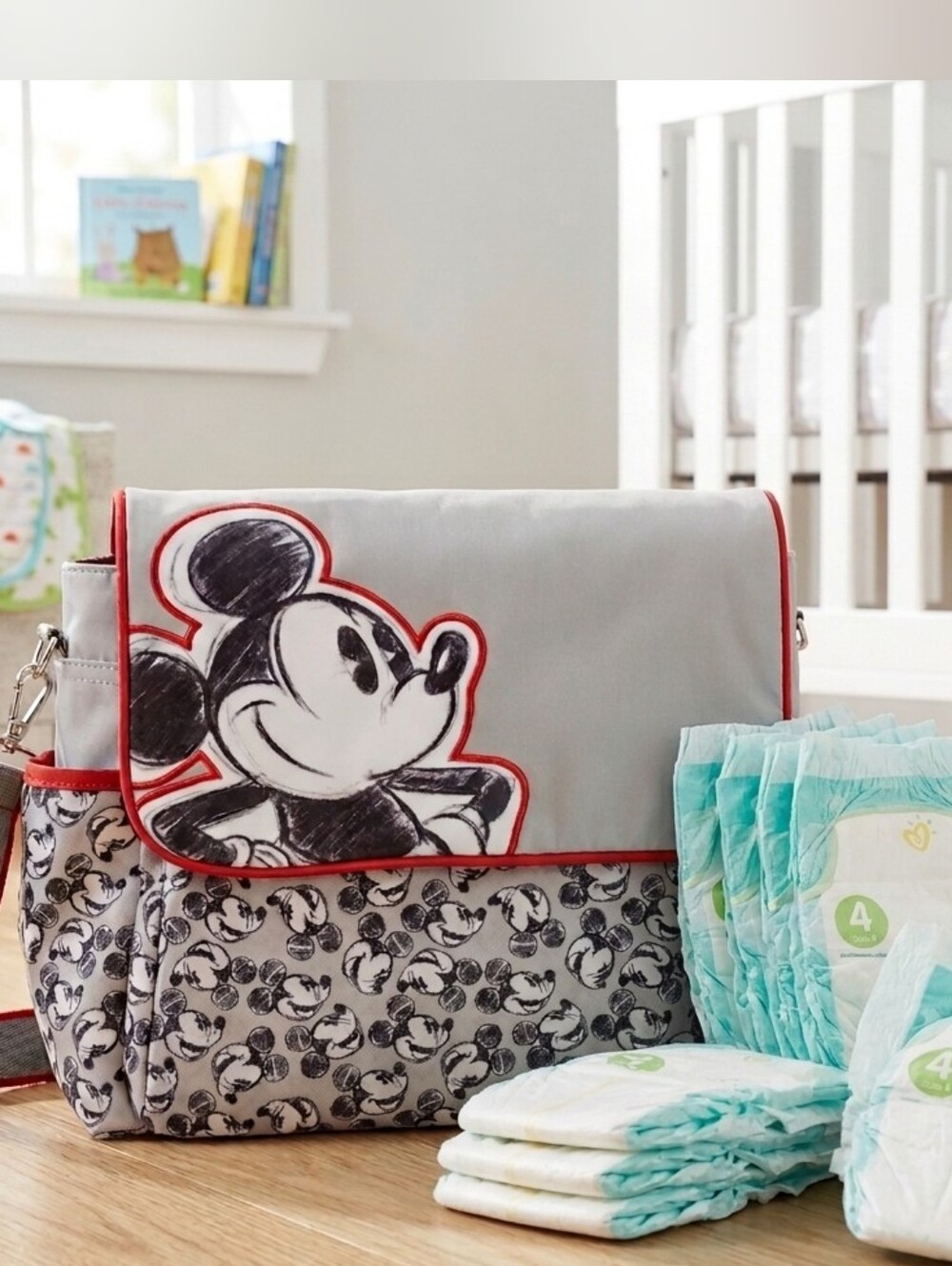 Disney Baby Mickey Mouse Diaper Bag Tote & Insulated Bottle Holder